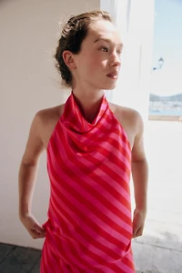 STRIPED SATIN HALTER TOP