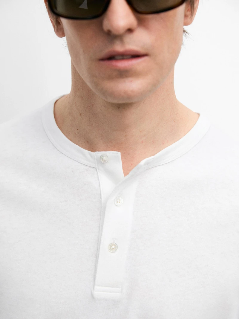 Long sleeve henley neck T-shirt