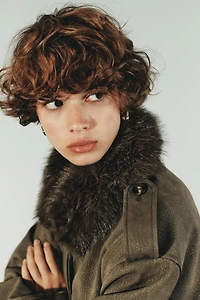 REMOVABLE COLLAR FAUX SUEDE JACKET