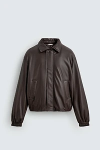 RELAXED FIT FAUX LEATHER JACKET
