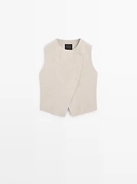Veste sans manches croisée 100 % lin