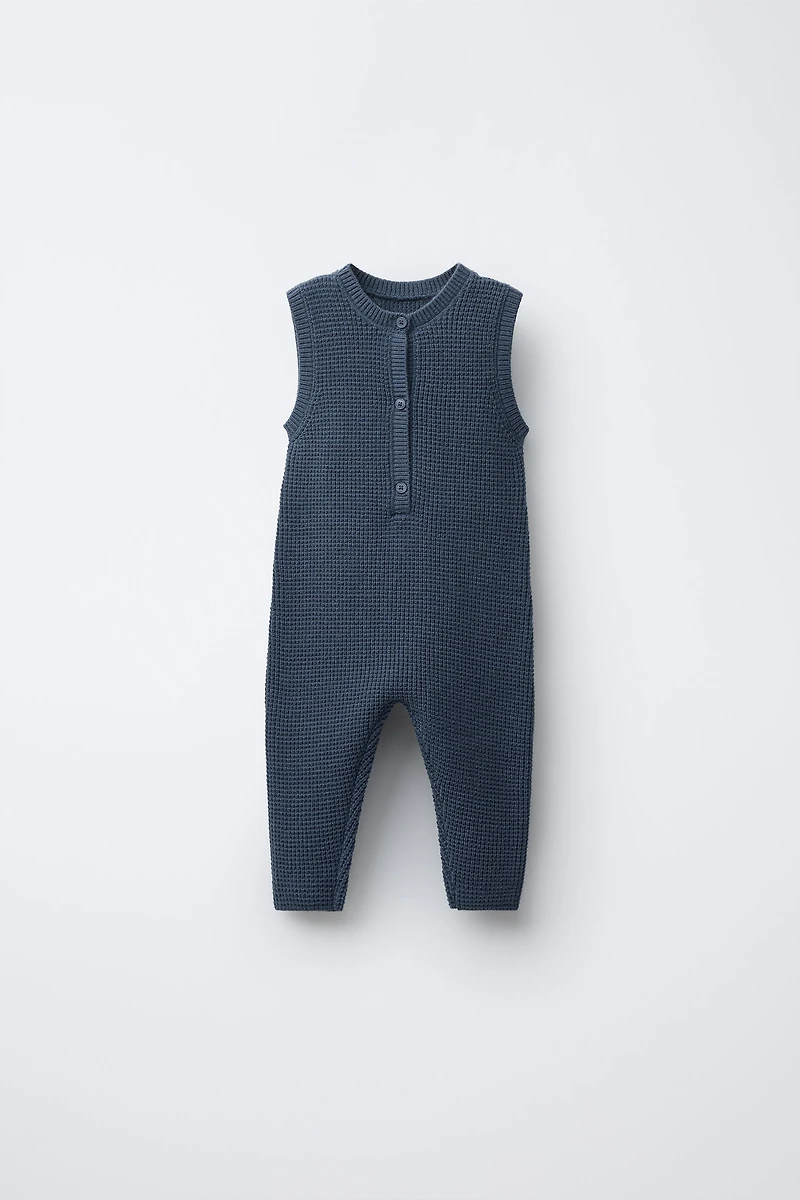 SQUIRREL LABEL KNIT LONG OVERALLS