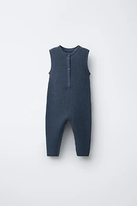 SQUIRREL LABEL KNIT LONG OVERALLS