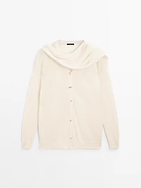Linen blend knit cardigan with scarf