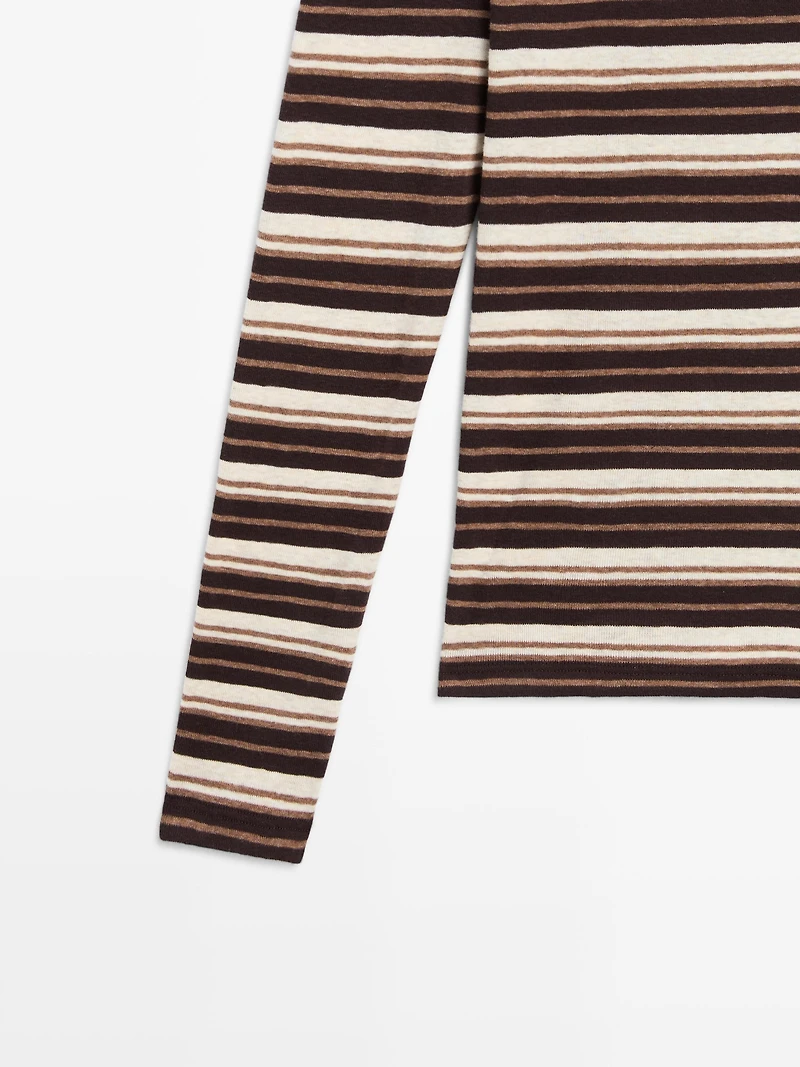Cotton blend striped long sleeve T-shirt