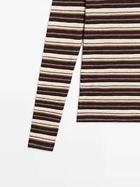 Cotton blend striped long sleeve T-shirt