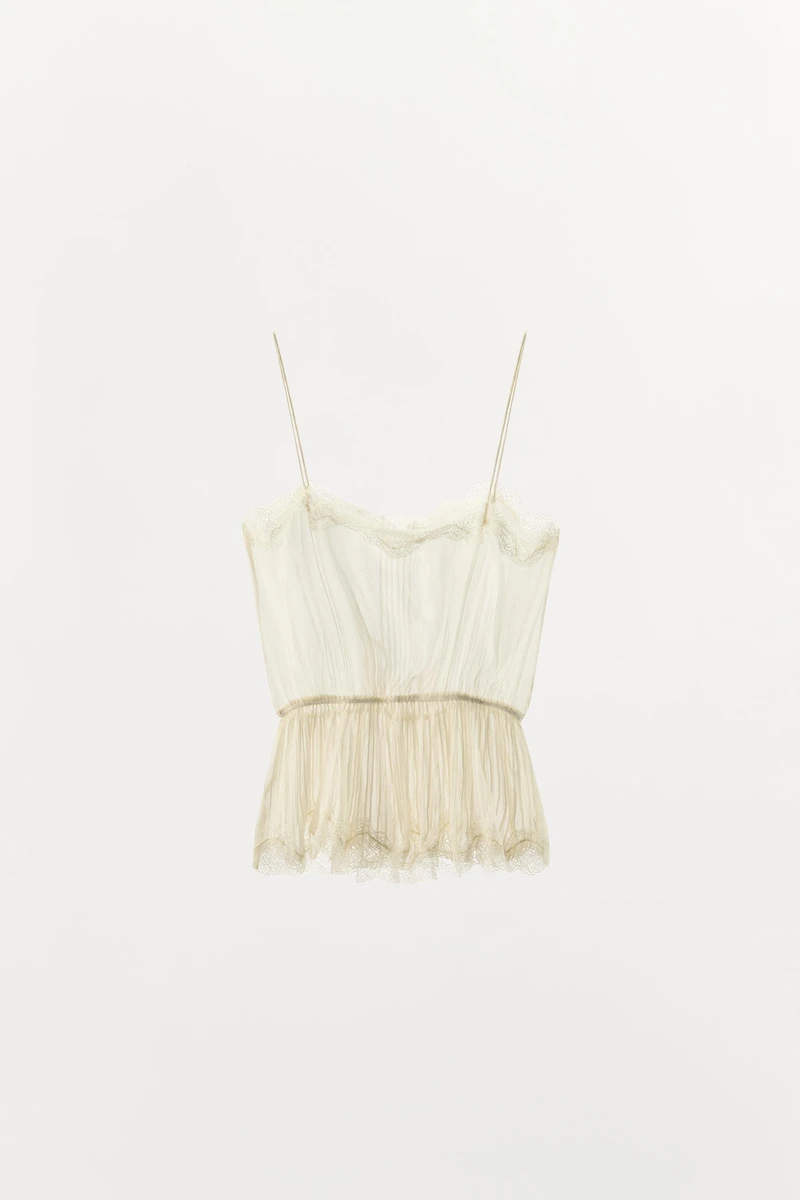 PLEATED LACE GEORGETTE TOP