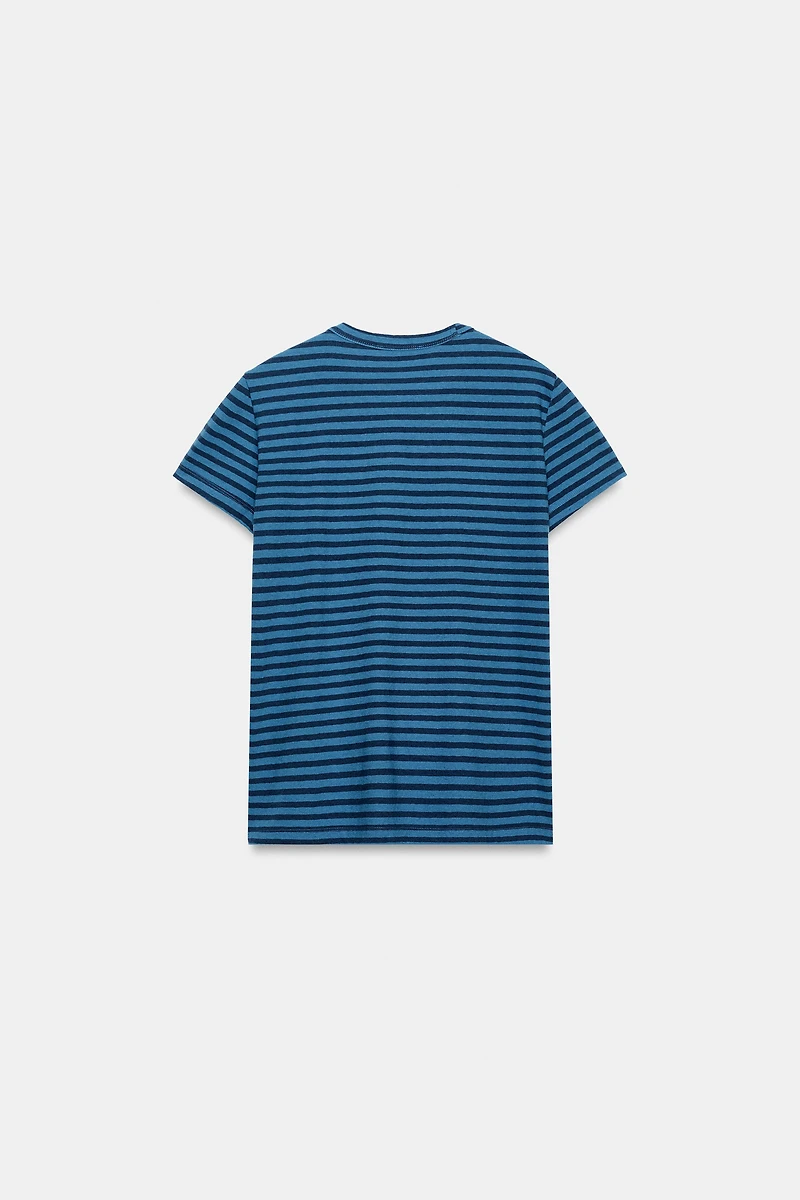COTTON AND LINEN STRIPED T-SHIRT