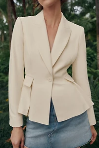 SHOULDER PAD PEPLUM TAILORED BLAZER