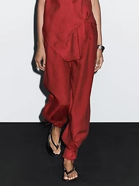 100% linen trousers with bow detail