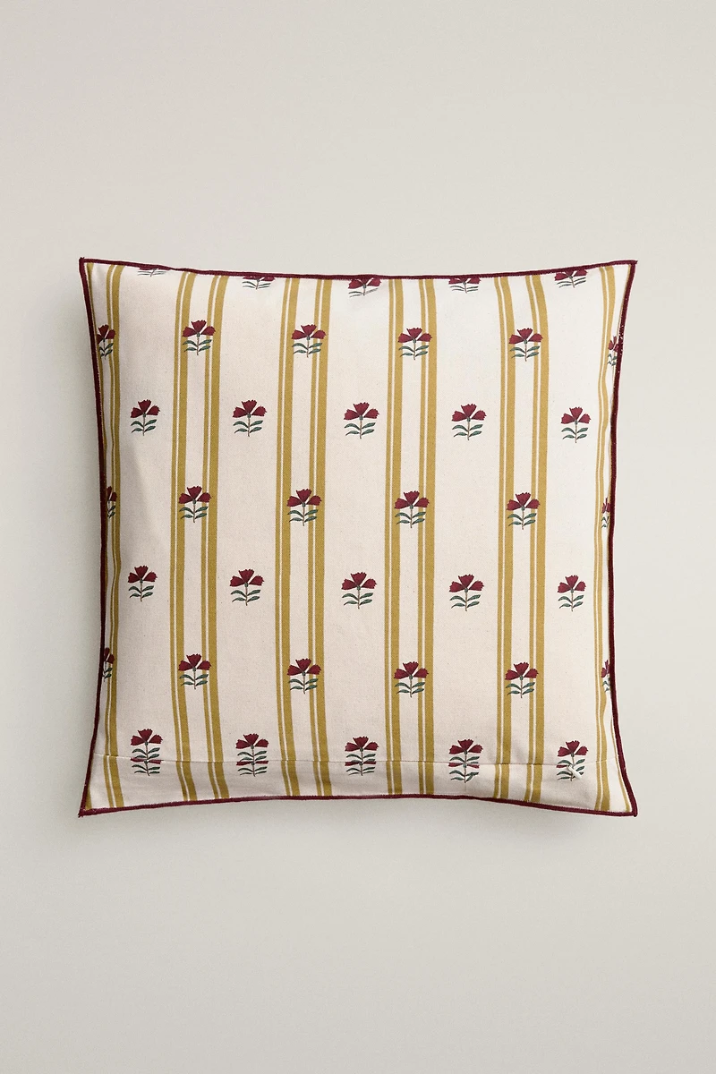 STRIPED AND FLORAL THROW PILLOW COVER