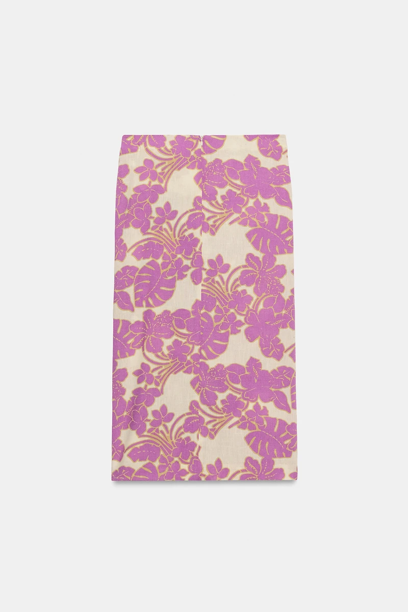 PRINTED MIDI SKIRT WITH SLIT