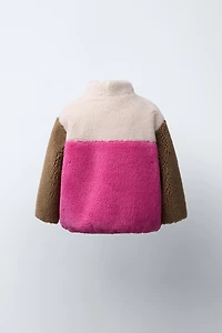 COLOR BLOCK FLEECE JACKET WITH LABEL