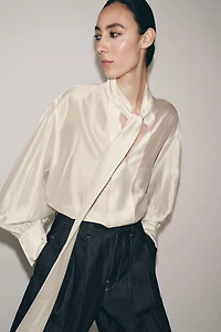 ZW COLLECTION SATIN EFFECT TIE SHIRT