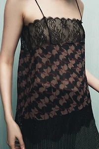 TOP IMPRIMÉ 100% VISCOSE ET DENTELLE