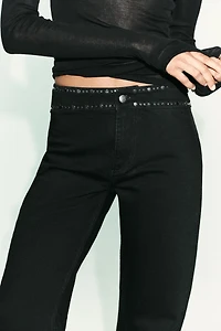 Z1975 HIGH WAIST STRAIGHT LONG LENGTH JEANS WITH STUDS