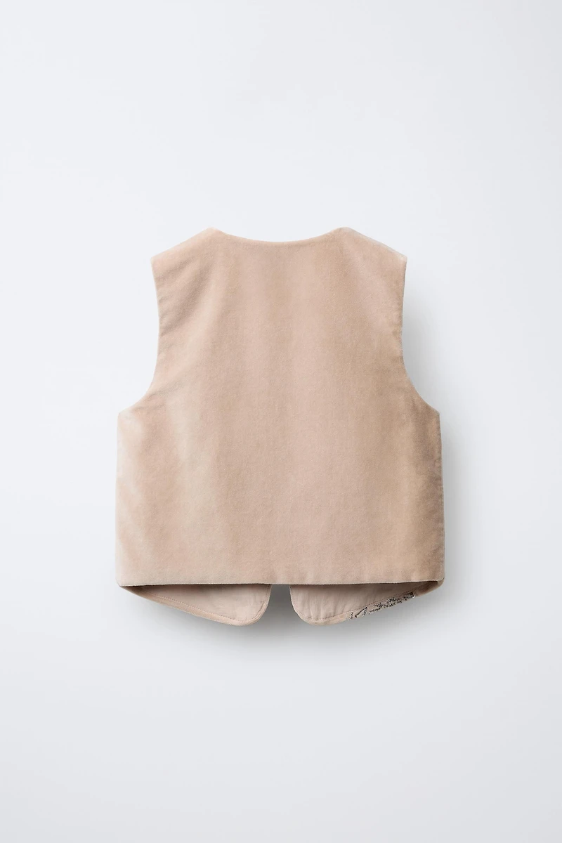 SEQUIN EMBROIDERED FLORAL VELVET VEST