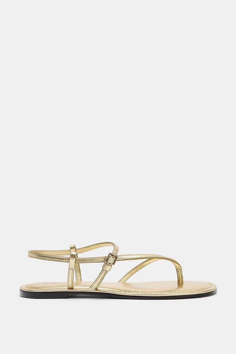 METALLIC EFFECT LEATHER SANDALS