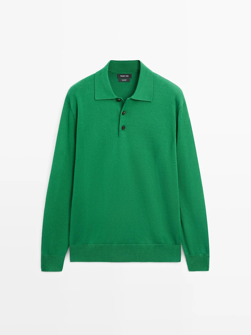 Cotton knit polo collar sweater