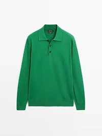 Cotton knit polo collar sweater