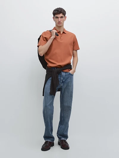 Textured cotton knit polo shirt