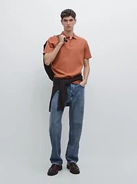 Textured cotton knit polo shirt