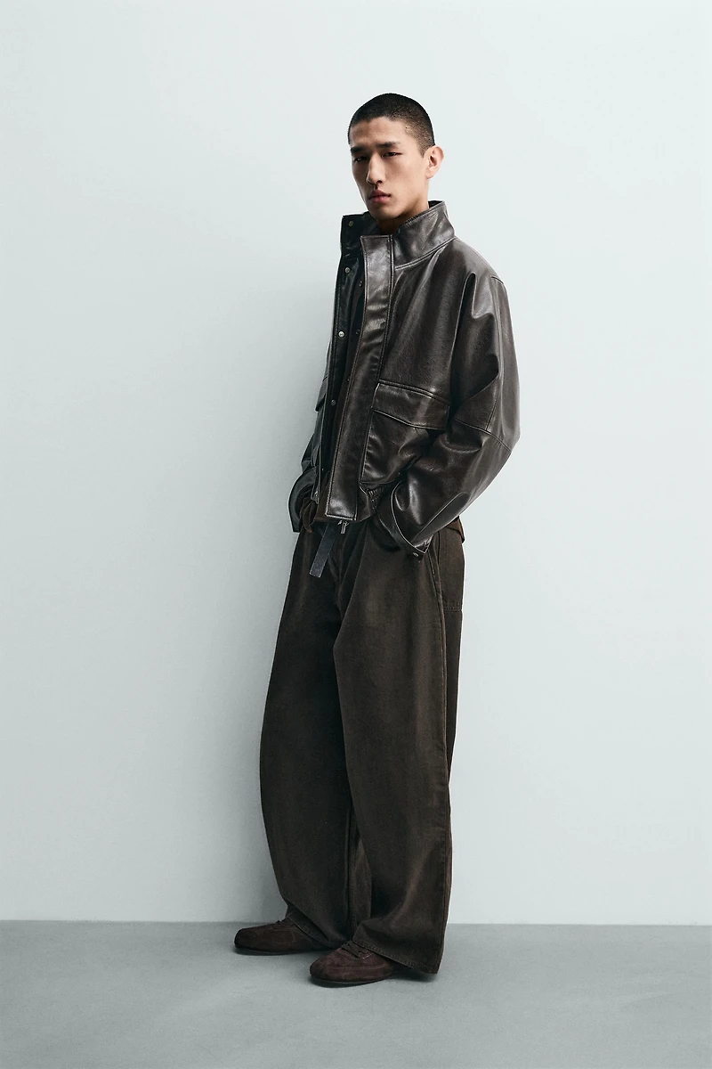 CROPPED FAUX LEATHER JACKET