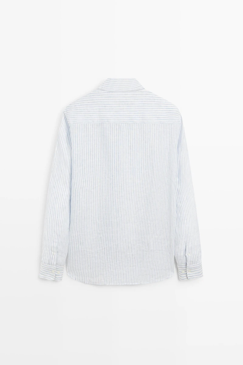 100% linen regular fit striped shirt