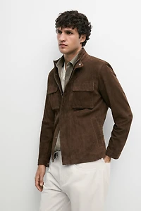 Blouson en cuir suédé à poches