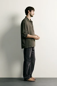 REGULAR FIT LINEN VISCOSE POLO SHIRT