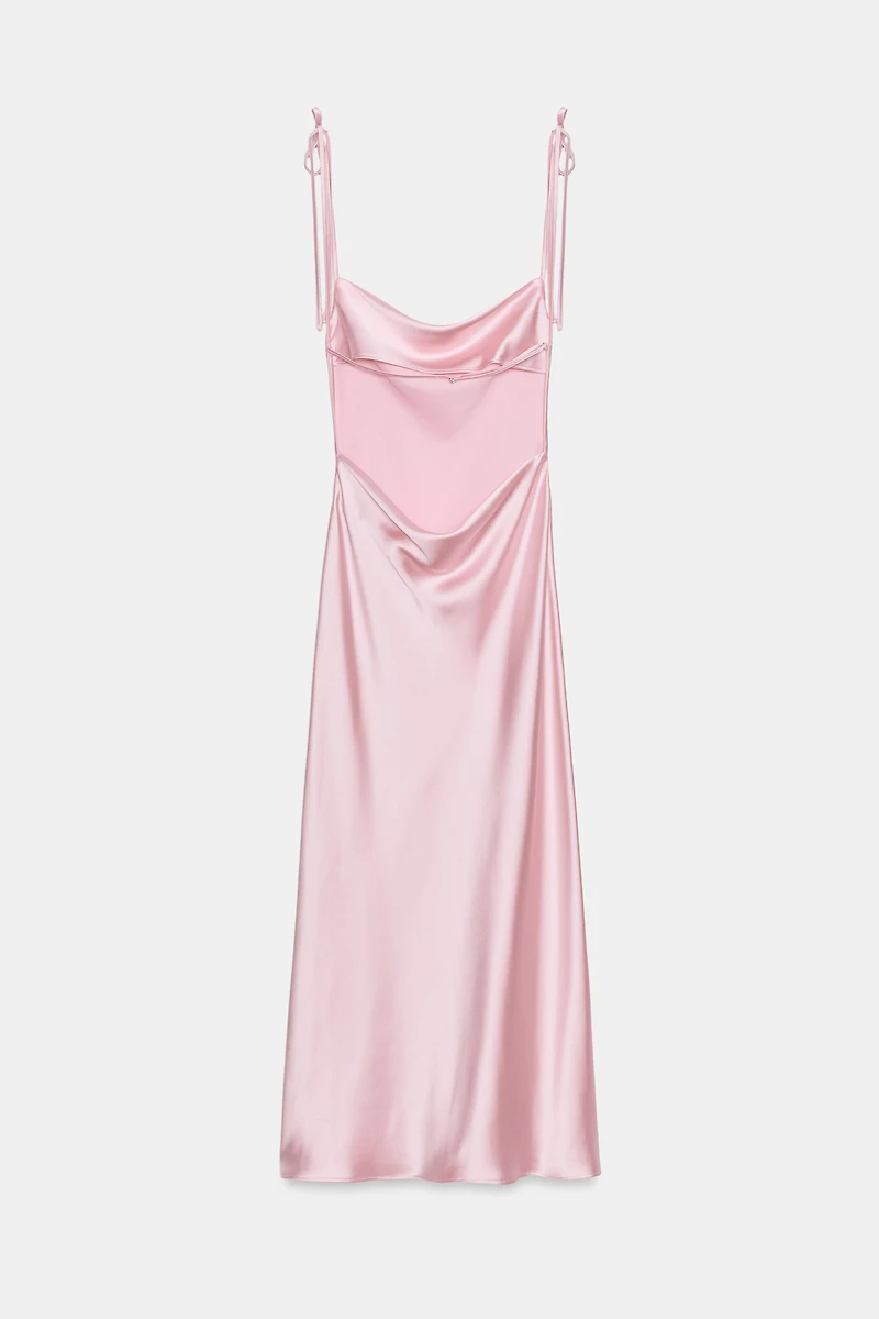 SATIN EFFECT MIDI DRESS WITH TIE STRAPS