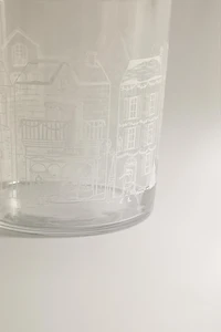CHRISTMAS GLASS TUMBLER WITH HOUSE PRINT