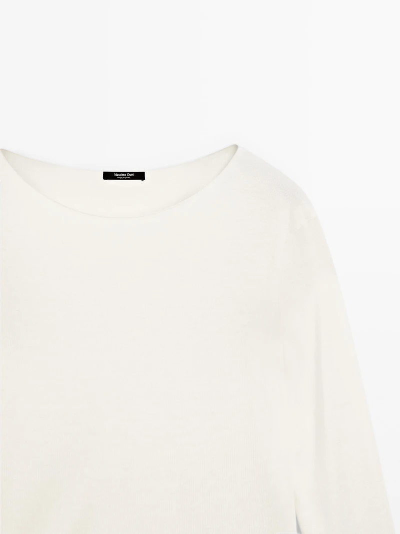 Wool blend boat neck sweater