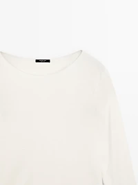 Wool blend boat neck sweater