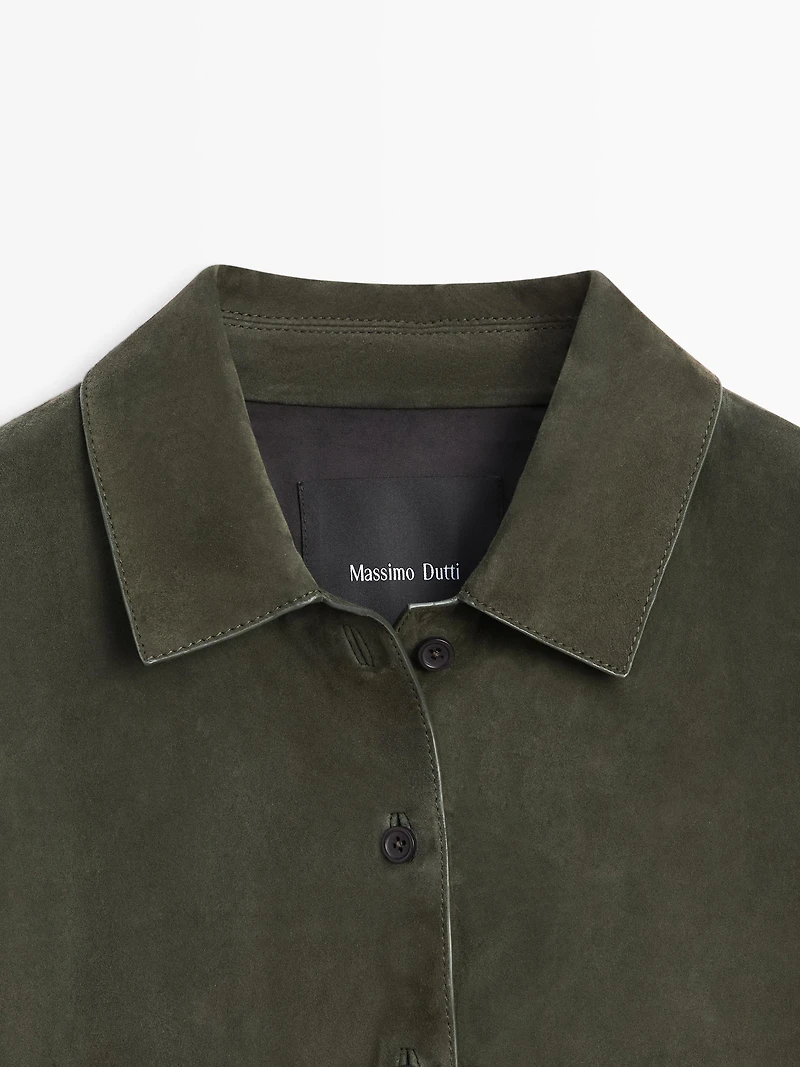 Suede leather shirt with seams