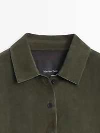 Suede leather shirt with seams