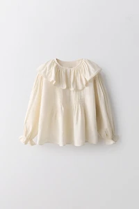 2-5 YEARS/ LIMITED EDITION LINEN COTTON BLOUSE WITH PLEATS AND LACE