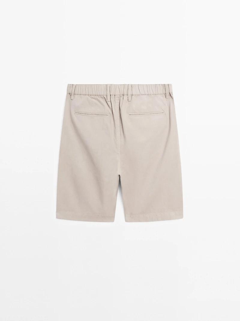 Cotton blend semi-jogger Bermuda shorts