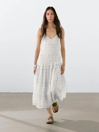 Flared check midi dress
