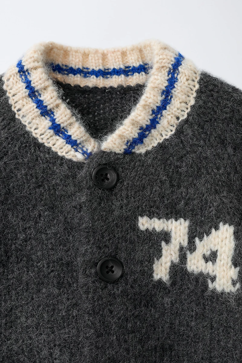 NUMBERED WOOL BLEND CARDIGAN