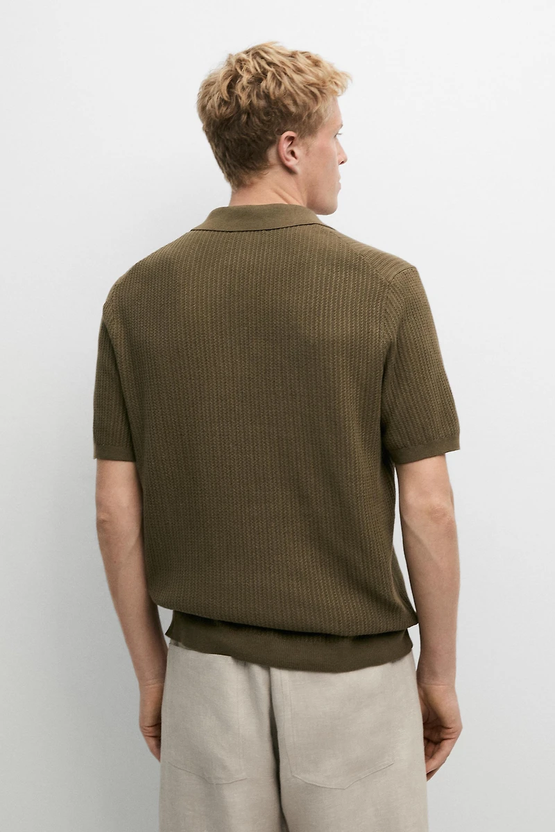 100% cotton textured knit polo sweater
