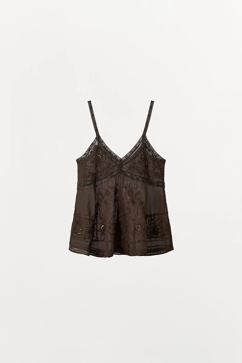 EMBROIDERED BEADED CAMISOLE