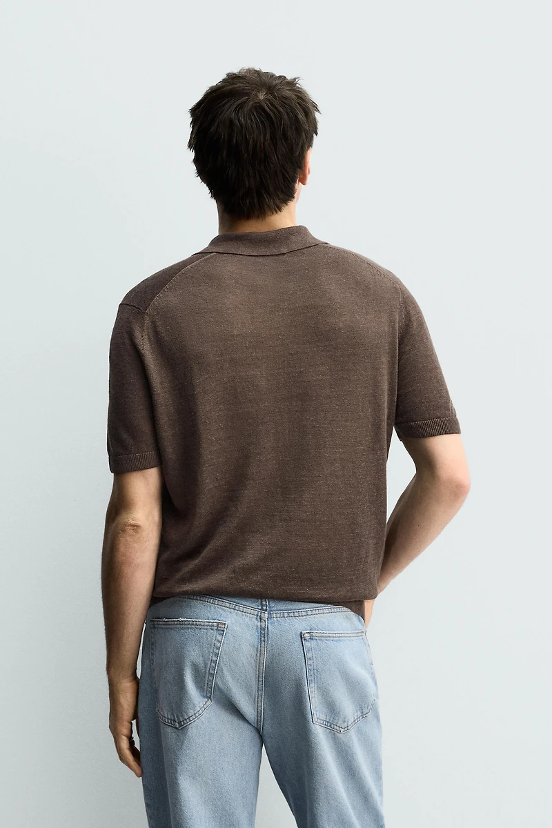 100% LINEN REGULAR FIT KNIT POLO SHIRT