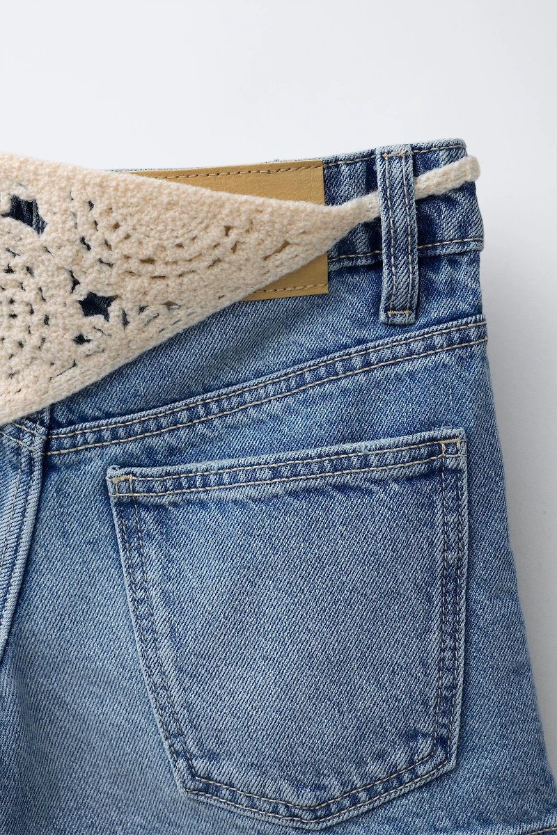 CROCHET BANDANA DENIM SHORTS