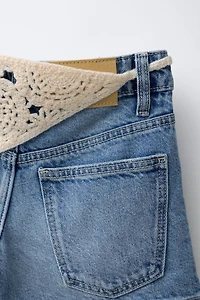 CROCHET BANDANA DENIM SHORTS
