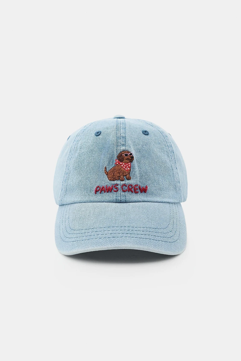 TEXT AND DOG DENIM CAP