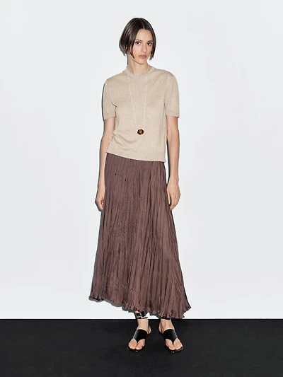 Short-sleeve wool blend knit sweater