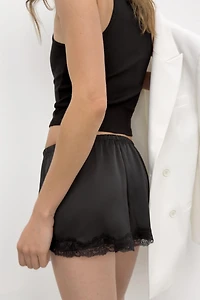 SATIN EFFECT LACE MINI SHORTS