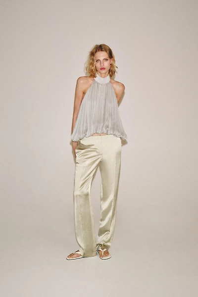 ZW COLLECTION LINEN BLEND STRAIGHT-LEG TROUSERS