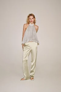 ZW COLLECTION LINEN BLEND STRAIGHT-LEG TROUSERS